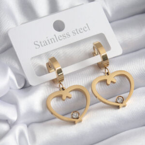 316L Çelik Gold Renk Kalp Model Zirkon Taş Detay Kadın Küpe BKP8120