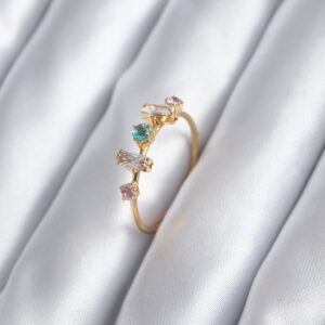 Gold Renk Zirkon Taşlı Renkli Zirkon Taşlı Kadın Yüzük BYK2846