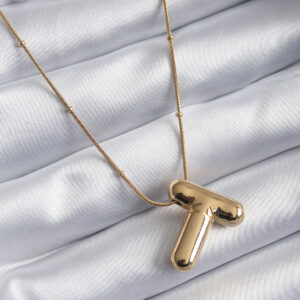 316L Çelik Gold Renk Bubble"T"Harf Model Kadın Kolye BKO7955