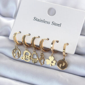 316L Çelik Gold Renk Çoklu Figür Model Kadın Küpe Seti BKP8142