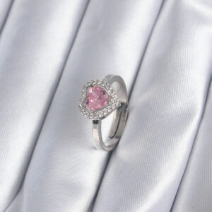 Pirinç Gümüş Renk Pembe Zirkon Taşlı Charm Model Kadın Yüzük BYK2864