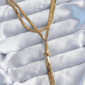 316L Çelik Gold Renk 2'li İtalyan Zincir Asansör Model Sallantı Detay Kadın Kolye BKO8025