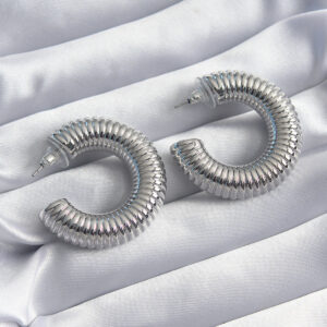 Pirinç Gümüş Renk İşleme Halka Model Kadın Küpe BKP8243