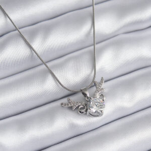 316L Çelik Gümüş Renk Zirkon Taşlı Boynuz Model Kadın Kolye BKO8133