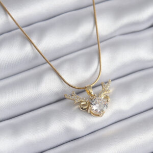 316L Çelik Gold Renk Zirkon Taşlı Boynuz Model Kadın Kolye BKO8134