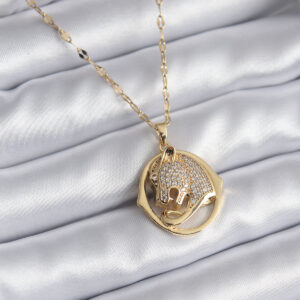 316L Çelik Gold Renk Zirkon Taşlı Jaguar Model Kadın Kolye BKO8178