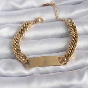 316L Çelik Gold Renk İsim Yazılabilir Plaka Model Kadın Bileklik BB5744