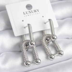 Pirinç Gümüş Renk Zirkon Taşlı Model VIP Seri Kadın Küpe BKP8335