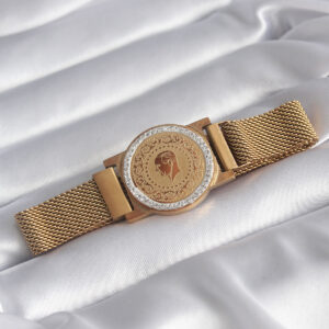 316L Çelik Gold Renk Mıknatıslı Hasır Zirkon Taşlı Çeyrek Altın Model Kadın Bileklik BB5820