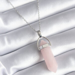 316L Çelik Gümüş Renk Pembe Taşlı Kadın Kolye BKO8244