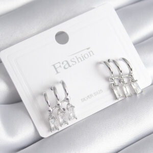 Pirinç Gümüş Renk 3'lü Sallantı Zirkon Taşlı Küpe BKP8421