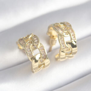 Pirinç Gold Renk Zirkon Taş Detay Zincir Model Kadın Küpe BKP8452