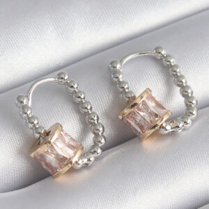 Pirinç Gümüş Renk Top Model Gold Renk Zirkon Taşlı Kadın Küpe BKP8494