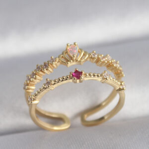 Pirinç Gold Renk Zirkon Taşlı Taç Model Kadın Yüzük BYK3040