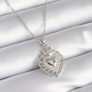 316L Çelik Gümüş Renk Zirkon Taş Detay Taç Kalp Model Kadın Kolye BKO8273