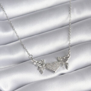 316L Çelik Gümüş Renk Zirkon Taşlı Kanat Kalp Model Kadın Kolye BKO8289