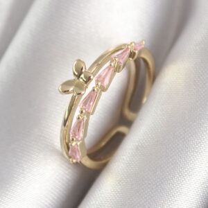 Pirinç Gold Renk Zirkon Taşlı Kelebek Figür Kadın Yüzük BYK3074