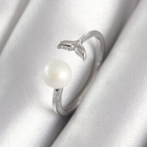 Pirinç Gümüş Renk Top İnci Figür Balık Kuyruğu Model Kadın Yüzük BYK3075