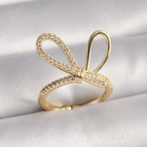 Gold Renk Zirkon Taşlı Düğüm Model Kadın Yüzük BYK3085