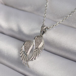 316L Çelik Gümüş Renk Zirkon Taşlı Kanat Model Kadın Kolye BKO8347