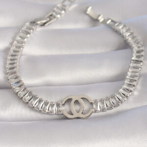 Pirinç Gümüş Renk Zirkon Taşlı Su Yolu Model VIP Seri Kadın Bileklik BB5984