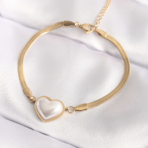 316L Çelik Gold Renk Bombeli Kalp Kadın Bileklik BB6014