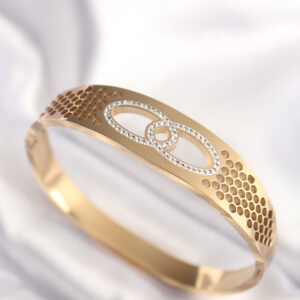 316L Çelik Gold Renk Zirkon Taşlı Kadın Kelepçe Bilezik BB6022