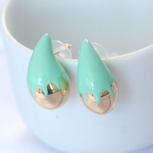 Minimal Turkuaz Mineli Çift Renk Damla Küpe BKP8867