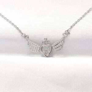 316L Çelik Silver Renk Zirkon Taşlı Kalpli Kanat Kolye BKO8515