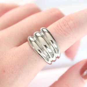 Silver Renk Ayarlanabilir Çizgili Bombe Yüzük BYK3118