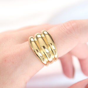 Gold Renk Ayarlanabilir Çizgili Bombe Yüzük BYK3119