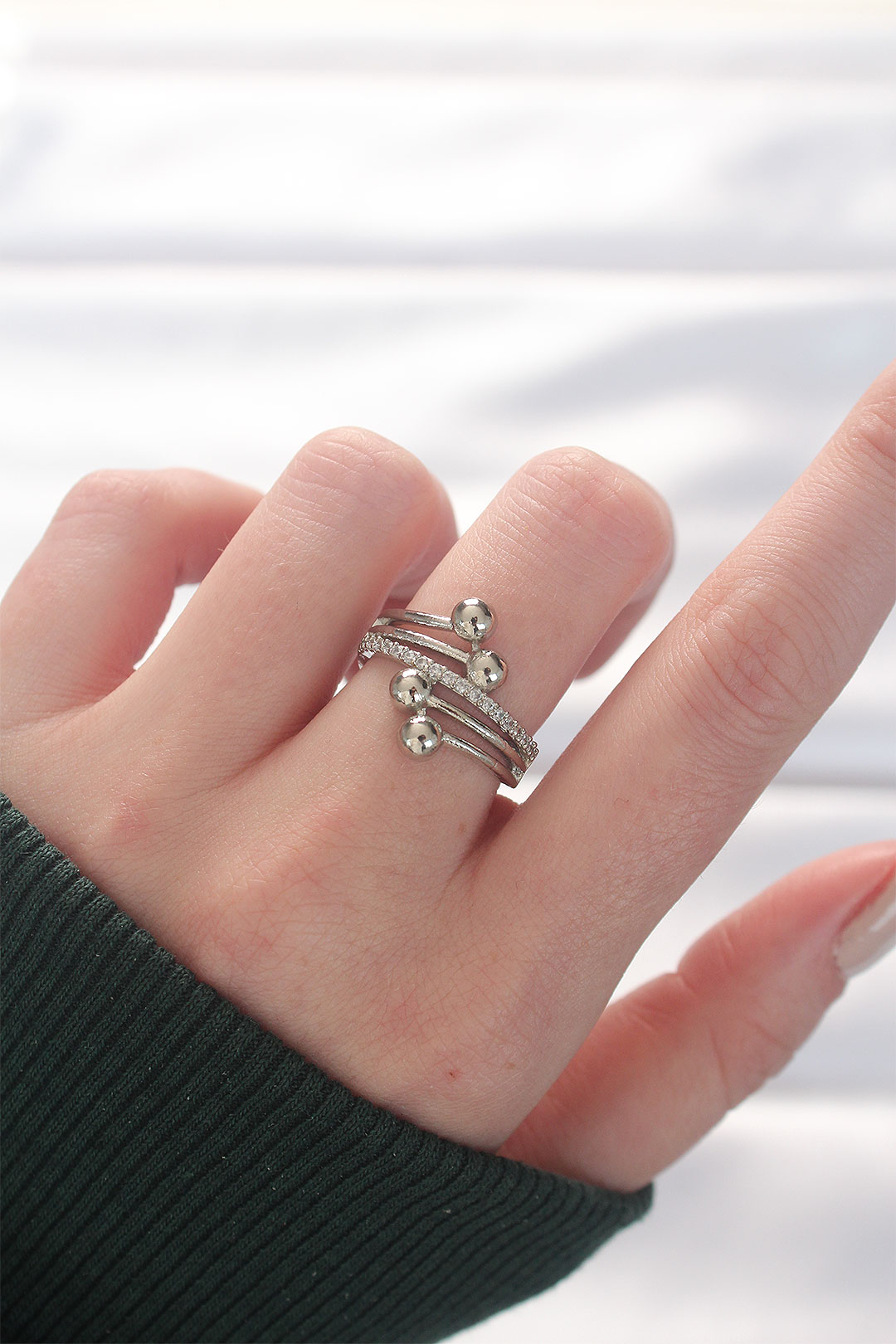 Topçuk Model Zirkon Taşlı Silver Renk Ayarlanabilir Yüzük BYK3137