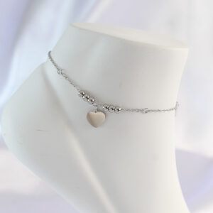 316L Çelik Gümüş Renk Zirkon Taş Detay Kalpli Halhal HH1578