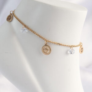 Kalbinle 316L Çelik Gold Renk Zirkon Taşlı Yıldızlı Halhal HH1620