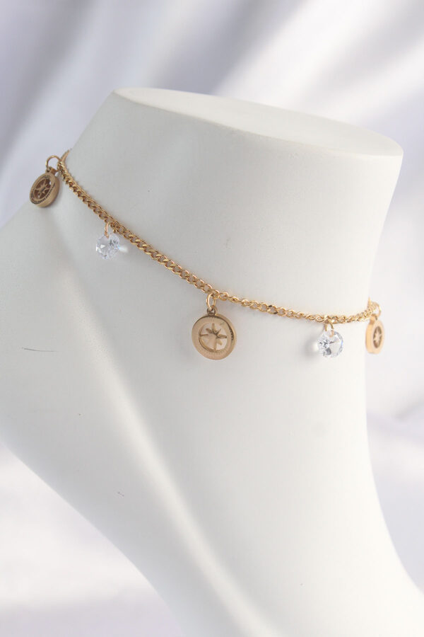 Kalbinle 316L Çelik Gold Renk Zirkon Taşlı Yıldızlı Halhal HH1620