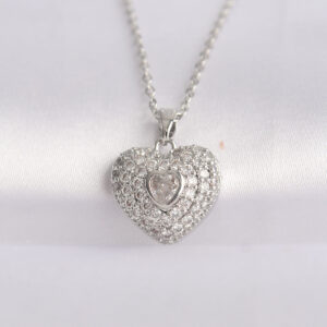 316L Çelik Zincir Gümüş Renk Zirkon Taşlı Kalp Kolye BKO8623