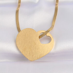 316L Çelik İtalyan Zincir Altın Renk Düz Plaka Kalp Kolye BKO8637