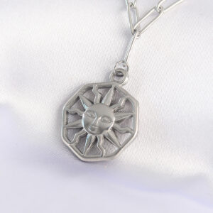 316L Çelik Zincir Gümüş Renk Güneş Kolye BKO8645