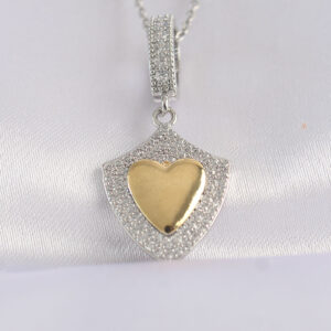 316L Çelik Zincir Gümüş Renk Zirkon Taşlı Tasarım Altın Renk Kalp Kolye BKO8661