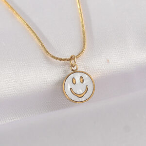 316L Çelik Zincir Altın Renk Mermer Desenli Minimal Smile Kolye BKO8672