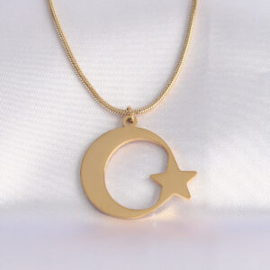 316L Çelik Zincir Gold Renk Ay Yıldız Unisex Kolye BKO8699