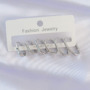 Pirinç Gümüş Renk İnce Oval Küpe Seti BKP8989