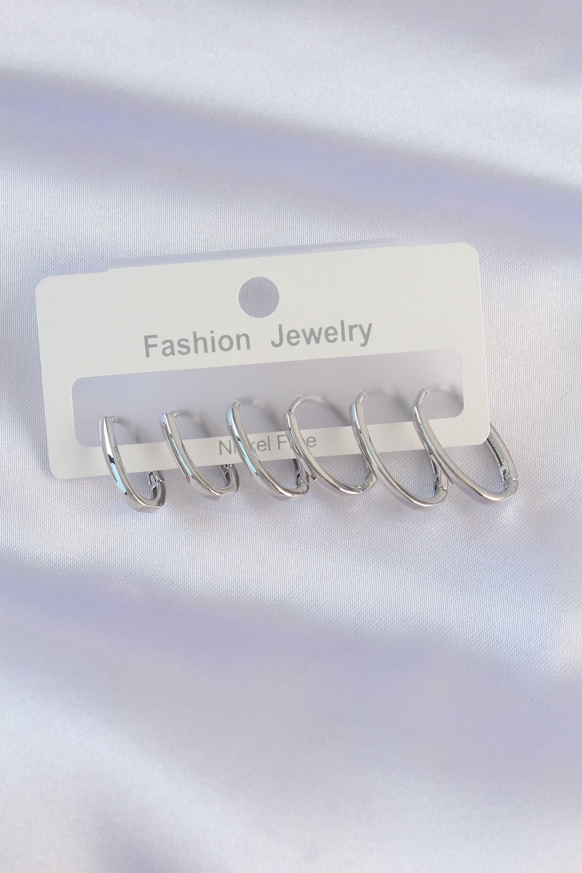 Pirinç Gümüş Renk İnce Oval Küpe Seti BKP8989