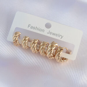 Pirinç Gold Renk Minimal Tırtıklı Küpe Seti BKP8990