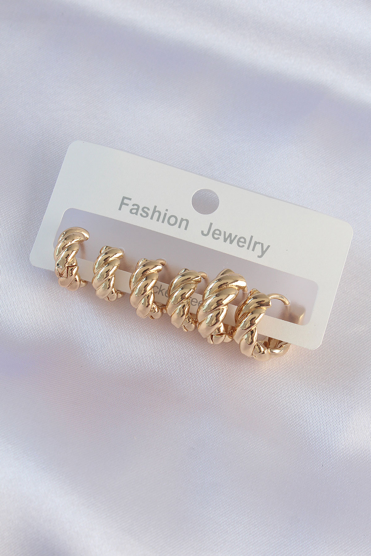 Pirinç Gold Renk Minimal Tırtıklı Küpe Seti BKP8990