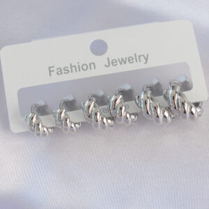 Pirinç Gümüş Renk Minimal Tırtıklı Küpe Seti BKP8991