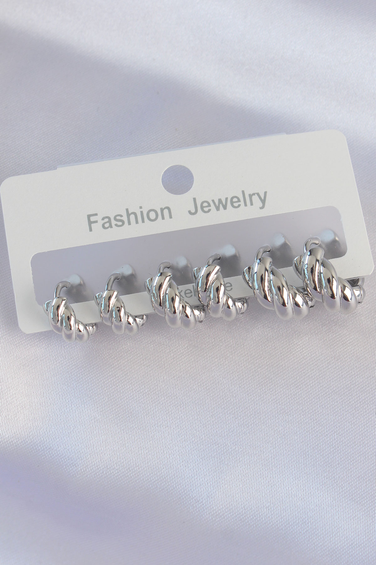 Pirinç Gümüş Renk Minimal Tırtıklı Küpe Seti BKP8991