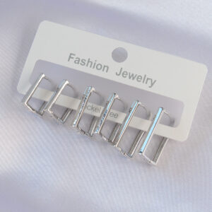 Pirinç Gümüş Renk Dikdörtgen Model Küpe Seti BKP8995