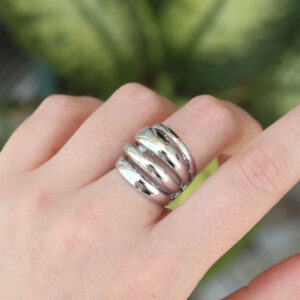 Pirinç Gümüş Renk Ayarlanabilir Tırtıklı Bombe Yüzük BYK3169