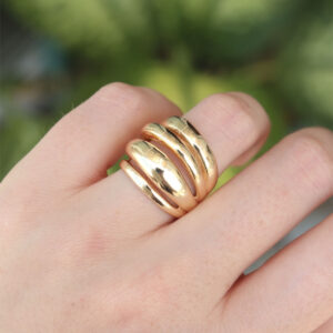 Pirinç Gold Renk Ayarlanabilir Tırtıklı Bombe Yüzük BYK3170